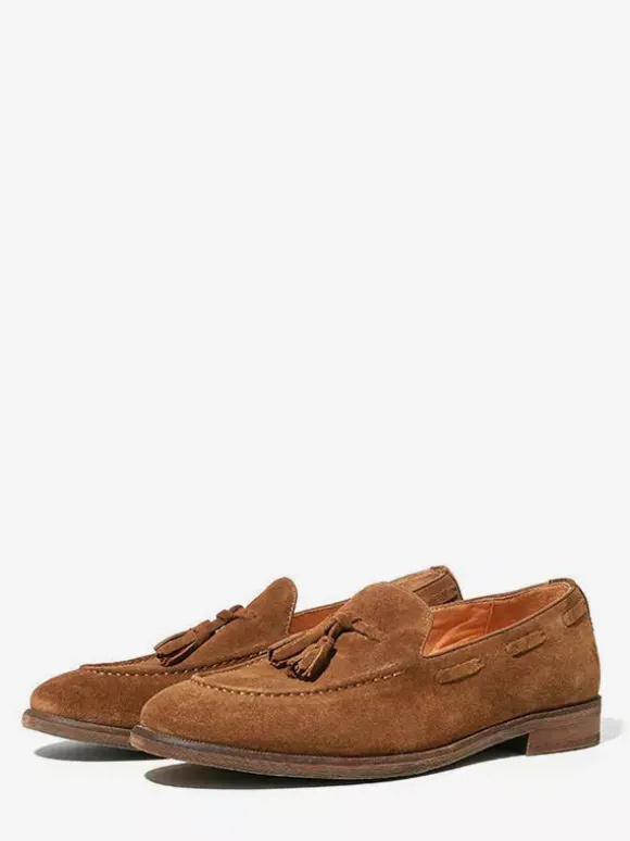 Suede Boat Loafers For Men Round Toe Slip On Casual Shoes With Tassels