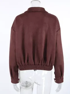 Suede Drop Shoulder Women's Cropped Jacket - Stand Collar Zip Up Slim Fit - Minimalist Spring Casual Outfits 2026