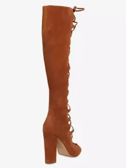 Suede Gladiator Sandals Open Toe Cut Out Lace Up Chunky Heel Sandal Shoes