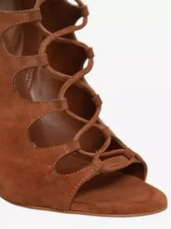 Suede Gladiator Sandals Open Toe Cut Out Lace Up Chunky Heel Sandal Shoes