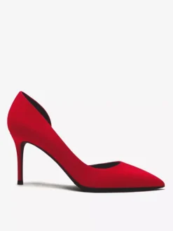 Suede High Heel Pumps Red Pointed Toe Stiletto Heel Dress Shoes