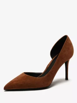 Suede High Heel Pumps Red Pointed Toe Stiletto Heel Dress Shoes