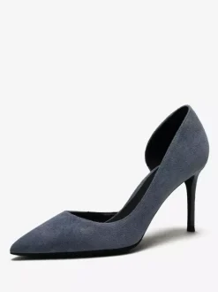 Suede High Heel Pumps Red Pointed Toe Stiletto Heel Dress Shoes