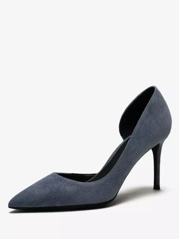 Suede High Heel Pumps Red Pointed Toe Stiletto Heel Dress Shoes