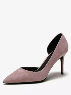 Suede High Heel Pumps Red Pointed Toe Stiletto Heel Dress Shoes