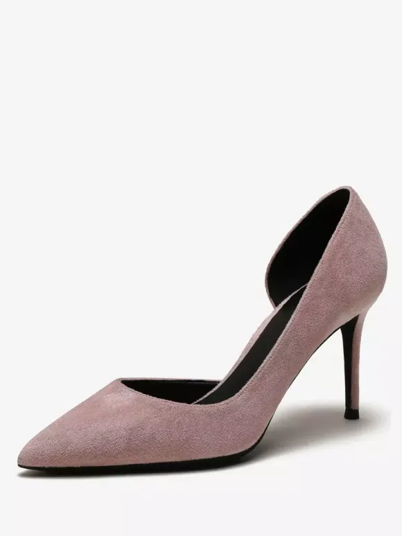 Suede High Heel Pumps Red Pointed Toe Stiletto Heel Dress Shoes