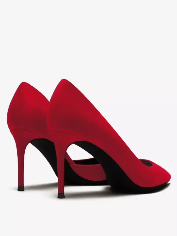 Suede High Heel Pumps Red Pointed Toe Stiletto Heel Dress Shoes
