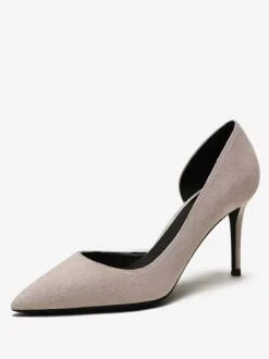 Suede High Heel Pumps Red Pointed Toe Stiletto Heel Dress Shoes