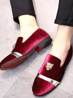 Suede Men's Loafers Round Toe Designed Flat Slip On Prom Shoes