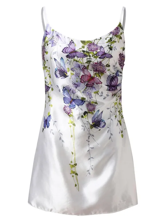 Summer Dress Straps Neck Floral Print White Short Beach Dress