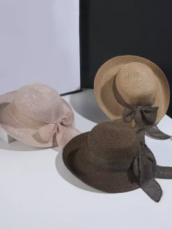 Summer Straw Hat With Bowknot Beach Foldable Sun Hat For Women 2026