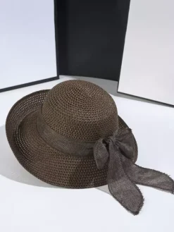 Summer Straw Hat With Bowknot Beach Foldable Sun Hat For Women 2026