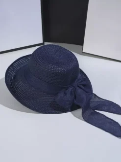 Summer Straw Hat With Bowknot Beach Foldable Sun Hat For Women 2026