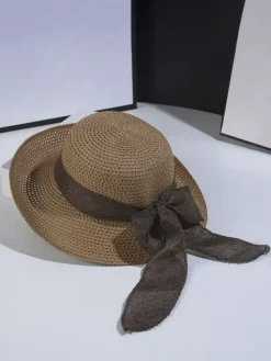 Summer Straw Hat With Bowknot Beach Foldable Sun Hat For Women 2026
