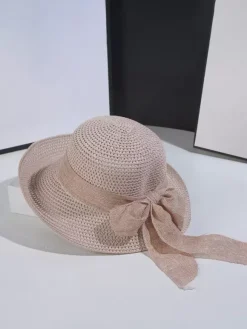 Summer Straw Hat With Bowknot Beach Foldable Sun Hat For Women 2026