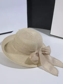Summer Straw Hat With Bowknot Beach Foldable Sun Hat For Women 2026