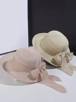Summer Straw Hat With Bowknot Beach Foldable Sun Hat For Women 2026
