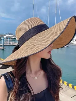 Summer Straw Hat With Oversized Brim Sun Protection Foldable Beach Sun Hat For Women 2026