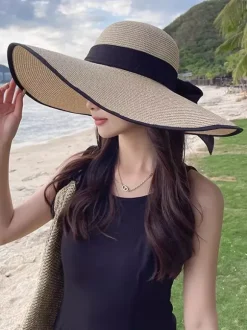 Summer Straw Hat With Oversized Brim Sun Protection Foldable Beach Sun Hat For Women 2026