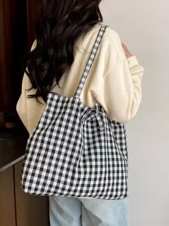Summer Vacation Lightweight Checkered Daily Casual Shoulder Shopping Purse