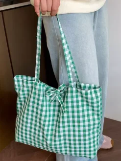 Summer Vacation Lightweight Checkered Daily Casual Shoulder Shopping Purse