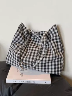 Summer Vacation Lightweight Checkered Daily Casual Shoulder Shopping Purse