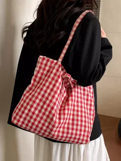 Summer Vacation Lightweight Checkered Daily Casual Shoulder Shopping Purse