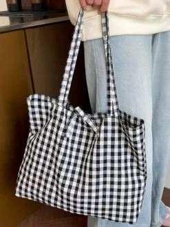 Summer Vacation Lightweight Checkered Daily Casual Shoulder Shopping Purse