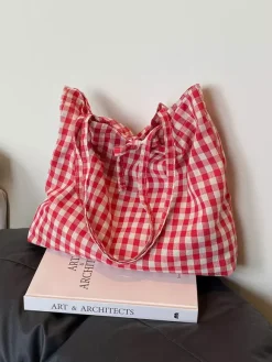 Summer Vacation Lightweight Checkered Daily Casual Shoulder Shopping Purse