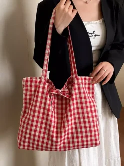 Summer Vacation Lightweight Checkered Daily Casual Shoulder Shopping Purse