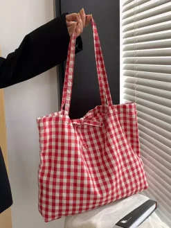Summer Vacation Lightweight Checkered Daily Casual Shoulder Shopping Purse