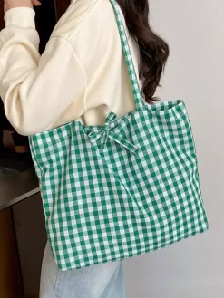 Summer Vacation Lightweight Checkered Daily Casual Shoulder Shopping Purse