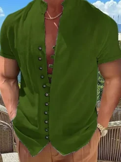 Summer Beach Casual Shirts Short Sleeve Linen Men's Shirts