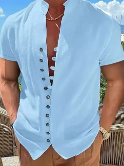 Summer Beach Casual Shirts Short Sleeve Linen Men's Shirts