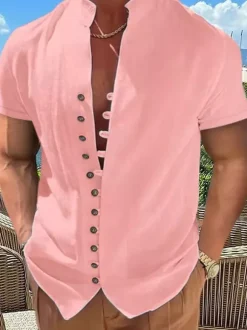 Summer Beach Casual Shirts Short Sleeve Linen Men's Shirts