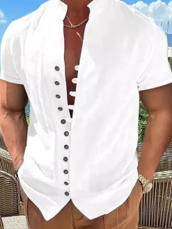 Summer Beach Casual Shirts Short Sleeve Linen Men's Shirts