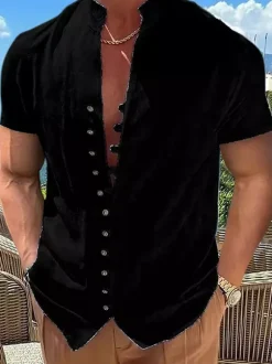Summer Beach Casual Shirts Short Sleeve Linen Men's Shirts