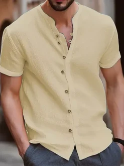 Summer Beach Casual Shirts Short Sleeve Cuban Men's Shirts