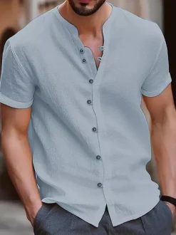 Summer Beach Casual Shirts Short Sleeve Cuban Men's Shirts