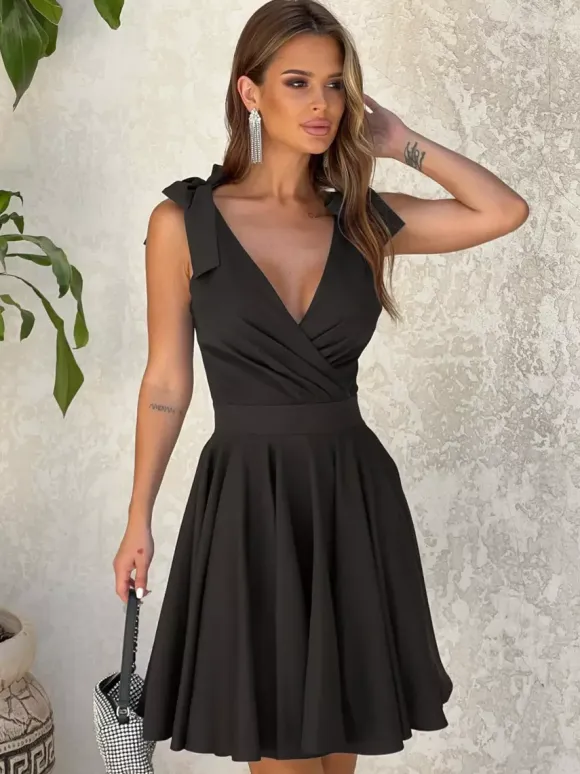 Summer Dress Mini Dresses Rose V-Neck Lace Up Polyester Beach Dress