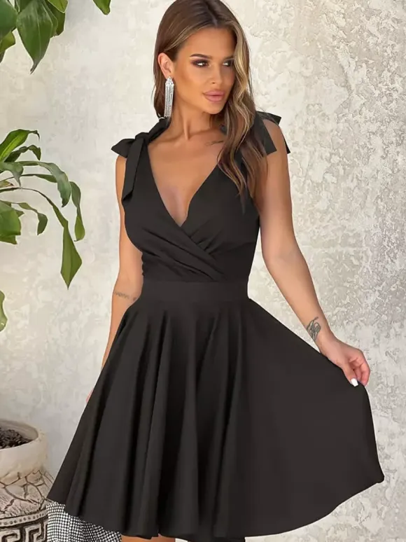 Summer Dress Mini Dresses Rose V-Neck Lace Up Polyester Beach Dress