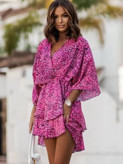 Summer Dress Pink V-Neck Beach Dress