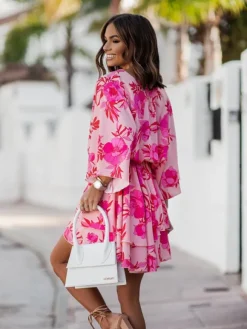 Summer Dress Pink V-Neck Beach Dress