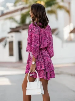 Summer Dress Pink V-Neck Beach Dress