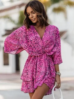 Summer Dress Pink V-Neck Beach Dress