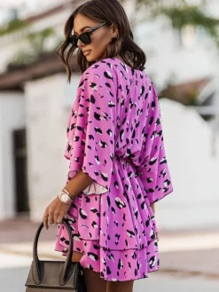 Summer Dress Pink V-Neck Beach Dress