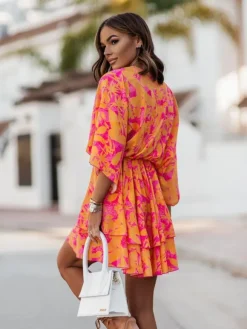 Summer Dress Pink V-Neck Beach Dress