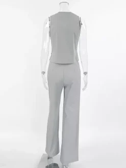 Summer Two Piece Co-ord Set Asymmetrical Top And Straight Pants For Women 2026
