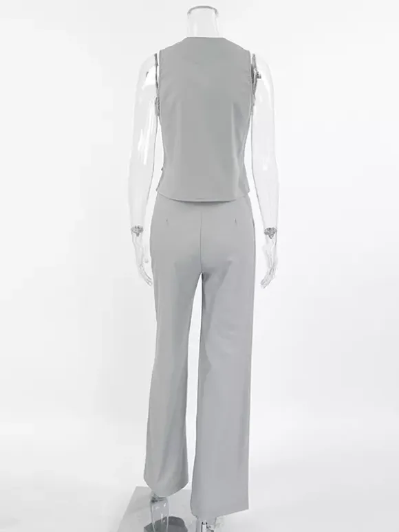 Summer Two Piece Co-ord Set Asymmetrical Top And Straight Pants For Women 2026