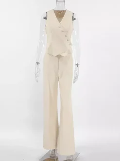 Summer Two Piece Co-ord Set Asymmetrical Top And Straight Pants For Women 2026